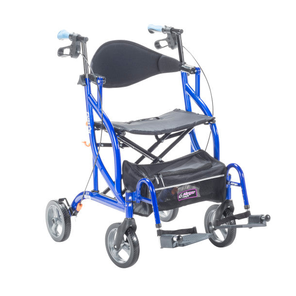 Blue walker with black seat on a white background