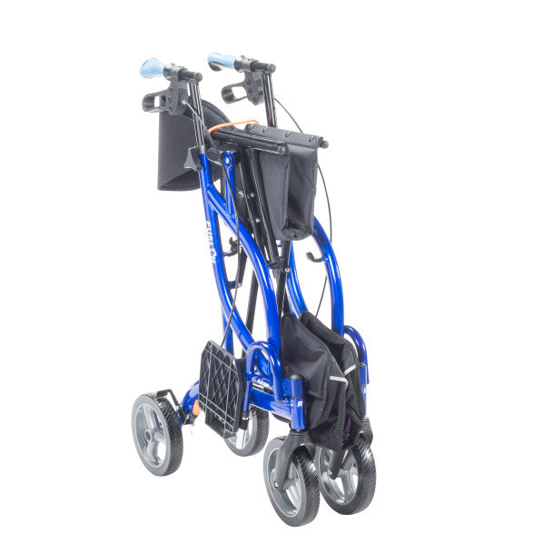 Blue walker with four wheels on a white background