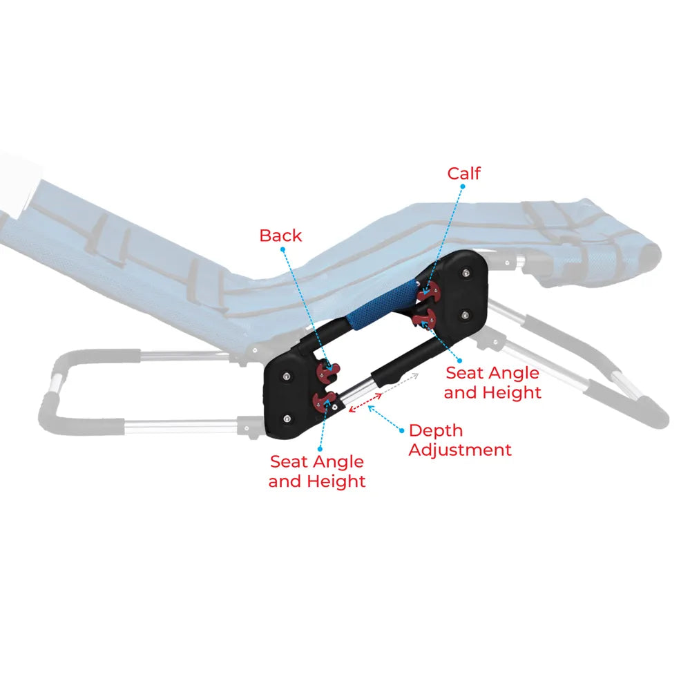 Diagram of a massage chair with labeled parts on a white background