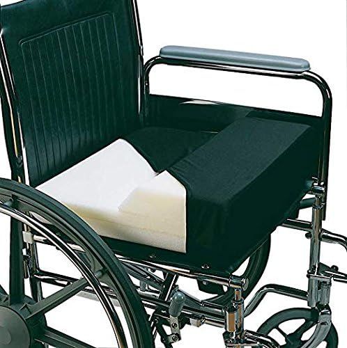 Wheelchair with a black seat cover and white cushion on a white background