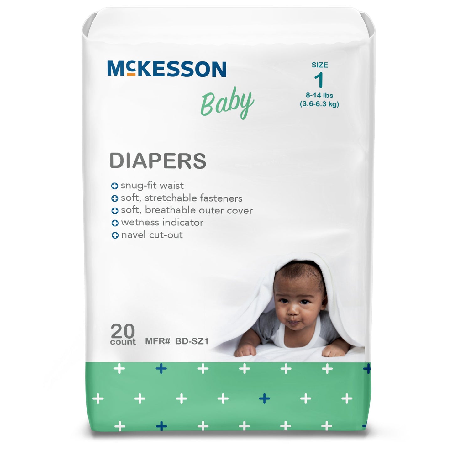 McKesson Baby Diapers package with a child's face on a white background