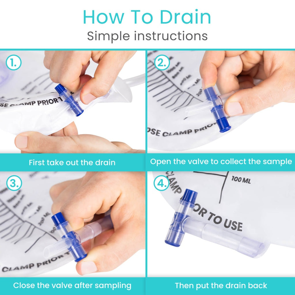 Step-by-step guide on how to drain a sample using a medical device with clear instructions.