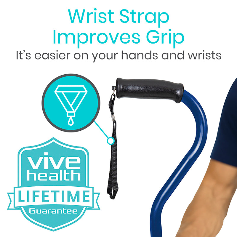 Cane with wrist strap labeled 'Vive Health' on a white background