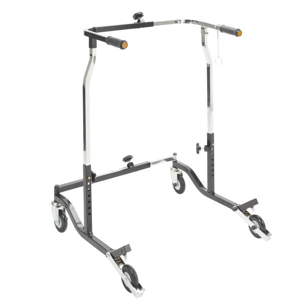 Medical walker with wheels on a white background