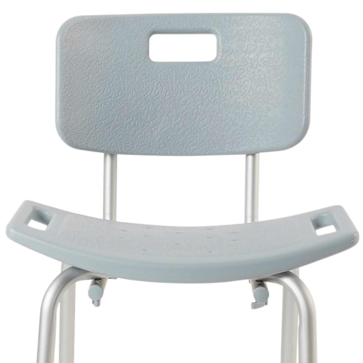 Light blue shower chair with backrest on a white background