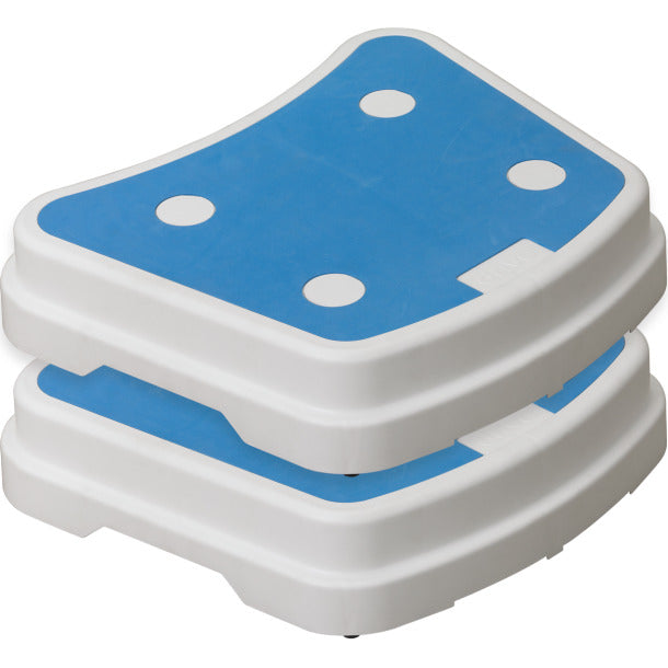 White step stool with blue platform on a white background