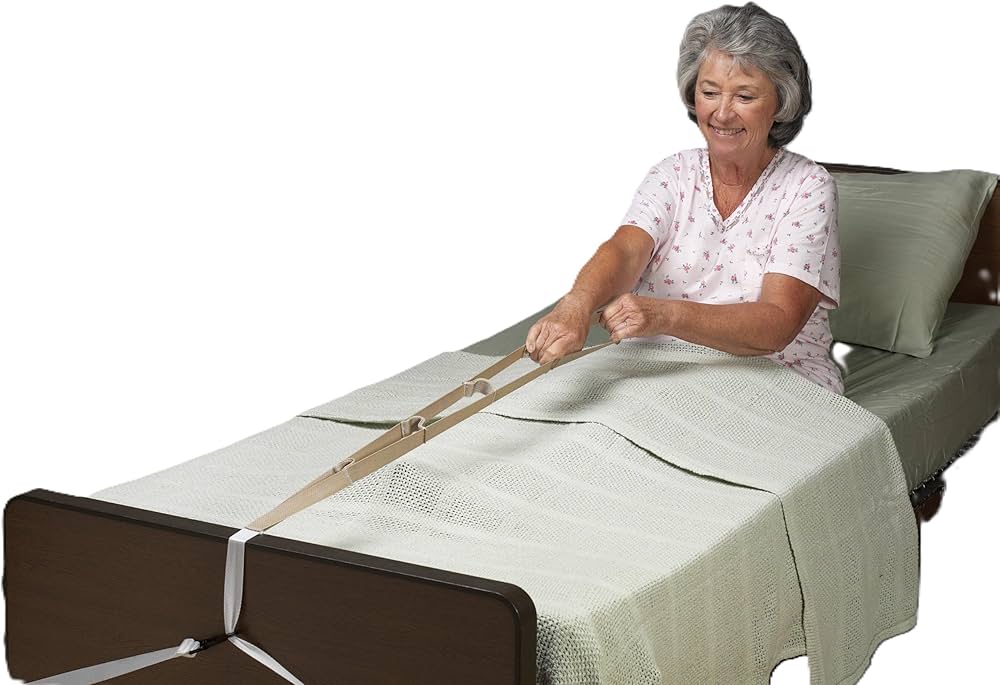Woman using a bed rail on a hospital bed