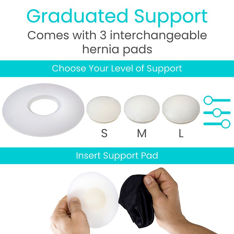 Graduated support pads with interchangeable sizes S, M, L on a white background