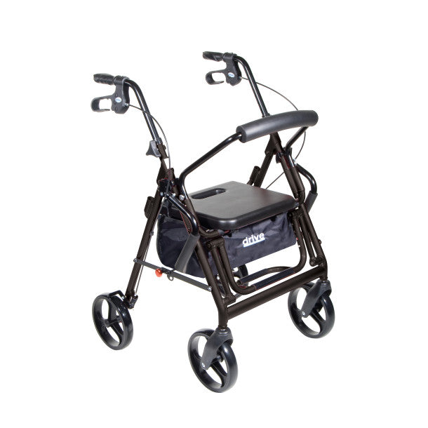 Black rollator with a seat on a white background