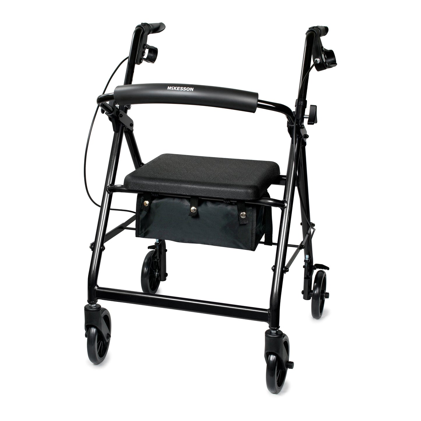 Black rollator with seat on a white background