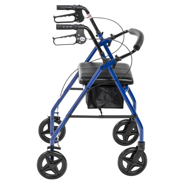 Blue walker with four wheels on a white background