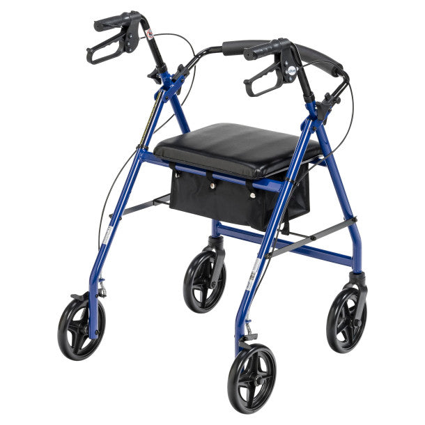 Blue walker with a black seat on a white background