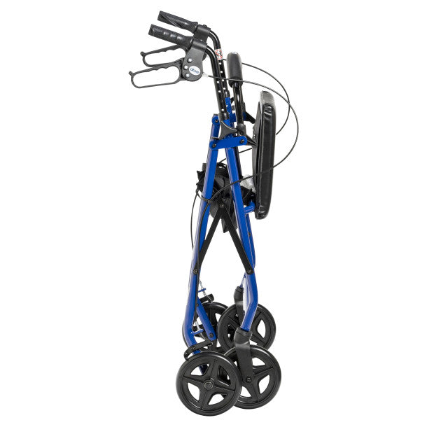 Blue and black rollator on a white background