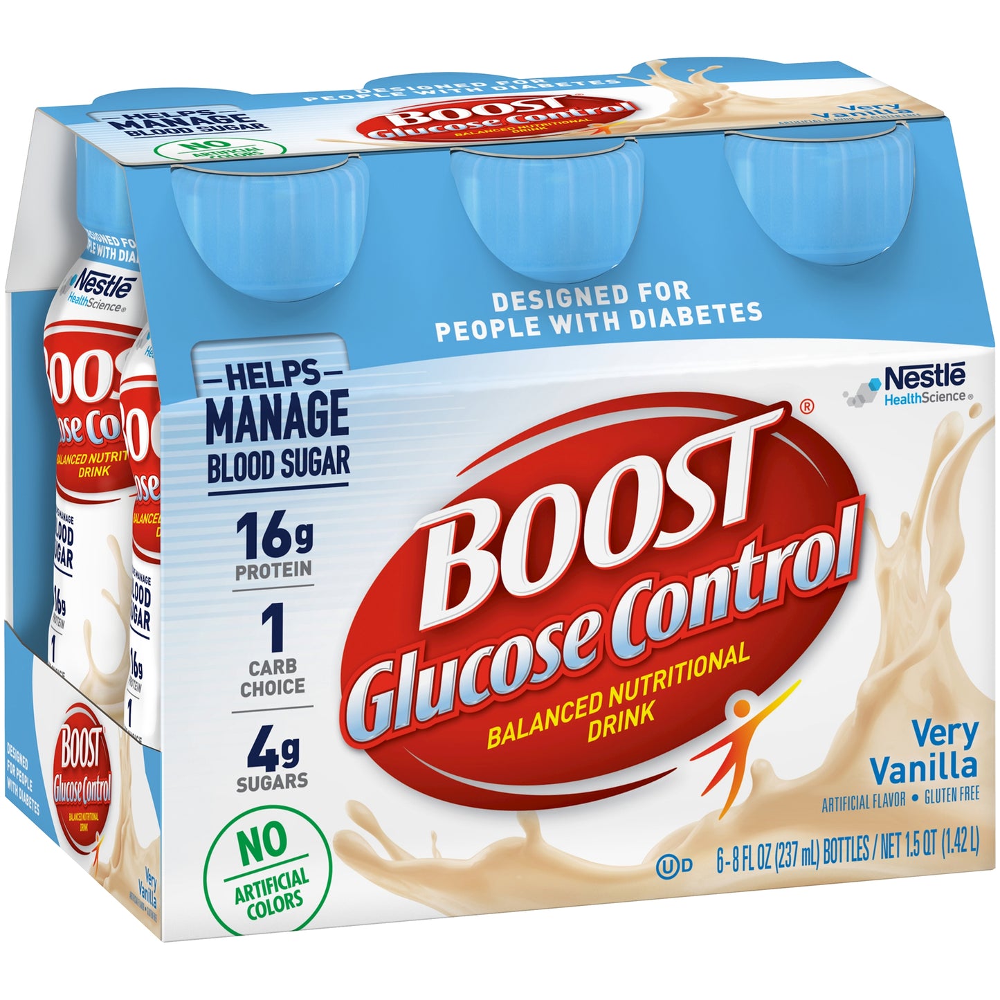 Packaging of Boost Glucose Control Balanced Nutritional Drink in Very Vanilla flavor.