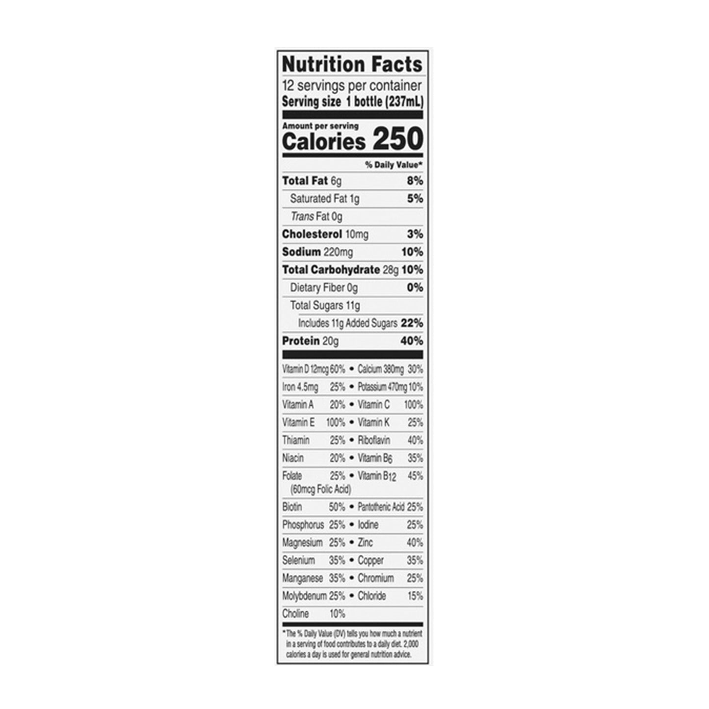Nutrition facts label on a white background