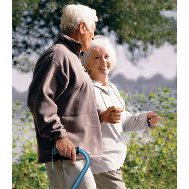 man waking with cane