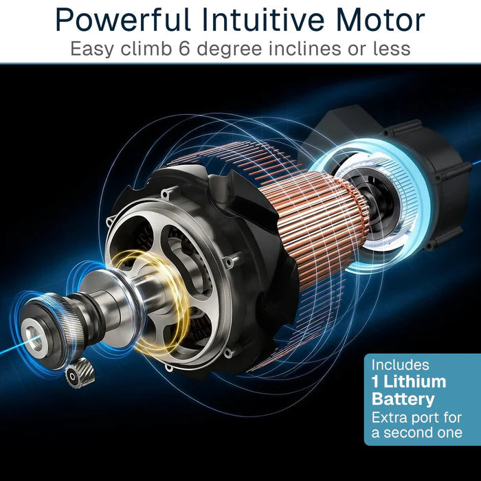 Motor with technical details and text about its capabilities on a dark background