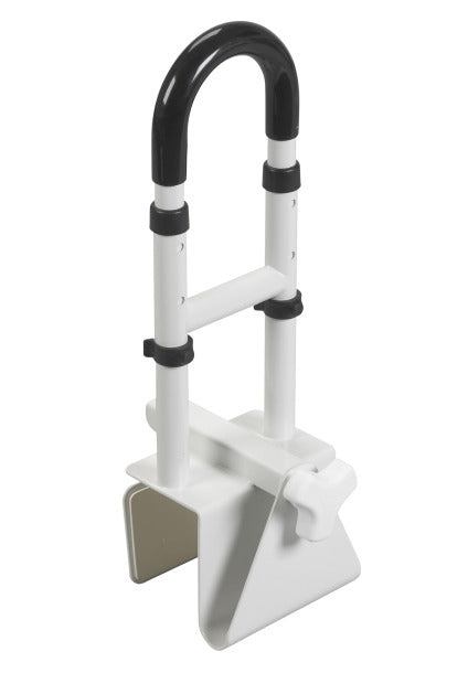 White and black ladder with handle on a white background