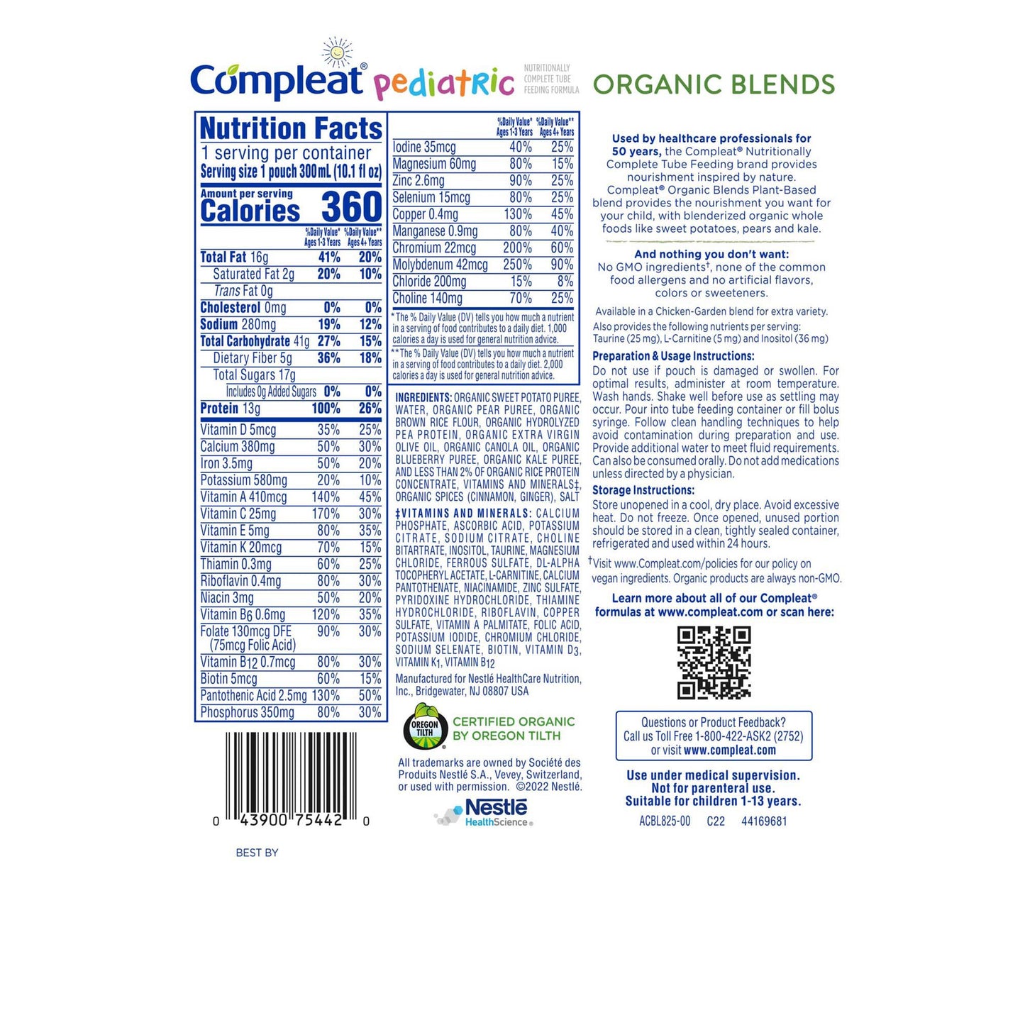 Back of a supplement package with nutritional information and branding details.