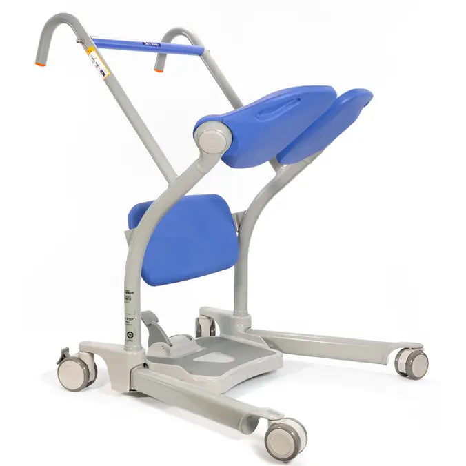 Medical device with blue seats and gray frame on a white background