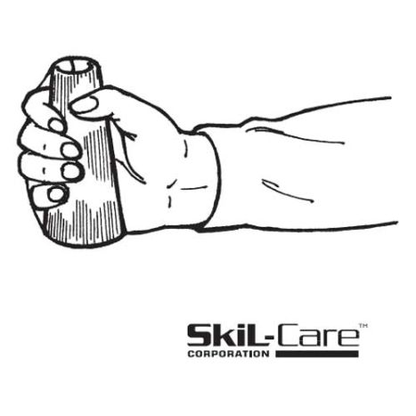 Black and white illustration of a hand holding a cylindrical object with 'Skil-Care Corporation' branding.