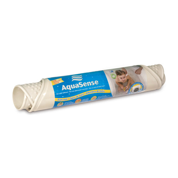 Roll of Aquasense bath mat with packaging on a white background