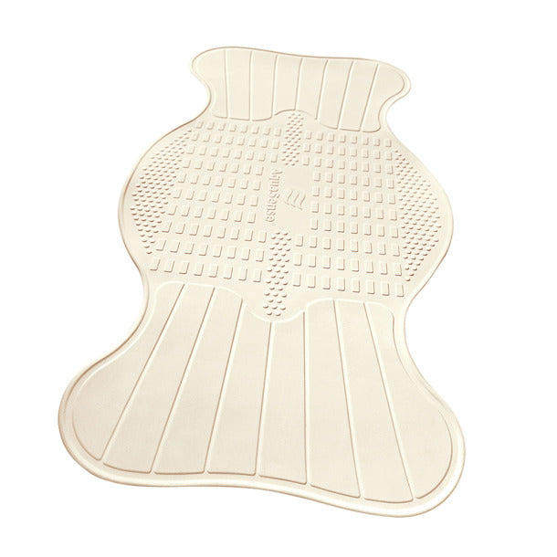 Beige bath mat with textured surface on a white background