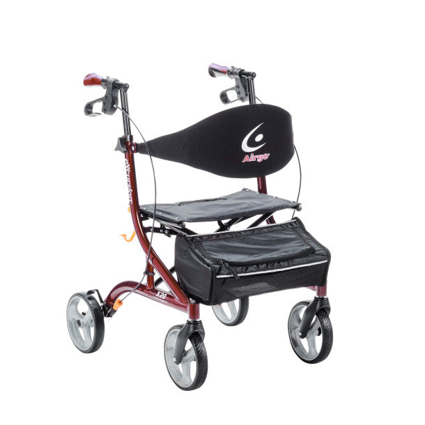 Rollator with a black seat and Airgo logo on a white background