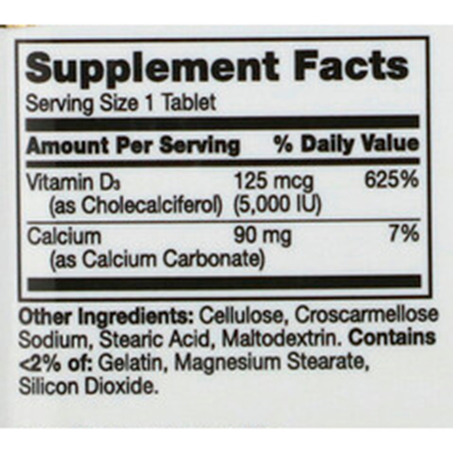 Vitamin Supplement 21st Century® Vitamin D / Calcium 5,000 IU Strength Tablet 110 per Bottle