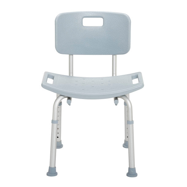 Gray shower chair with backrest on a white background