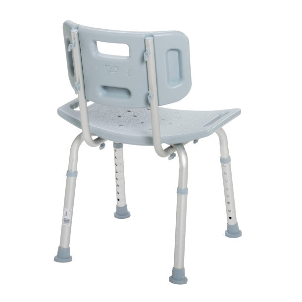 Gray shower chair with adjustable legs on a white background