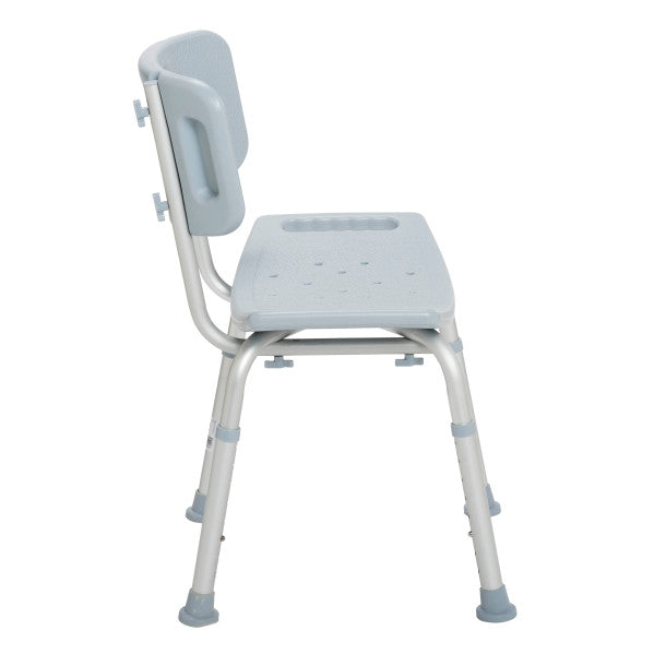 Gray shower chair with backrest on a white background