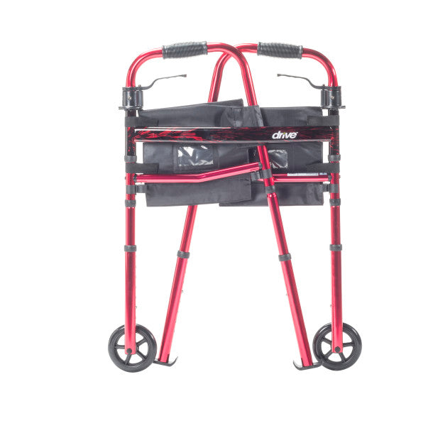 Red walker with a black bag on a white background
