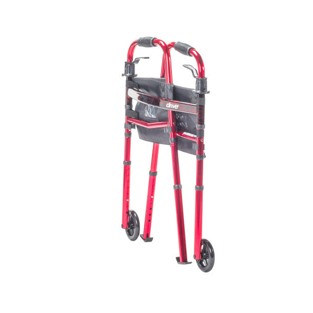 Red and gray walker with wheels on a white background