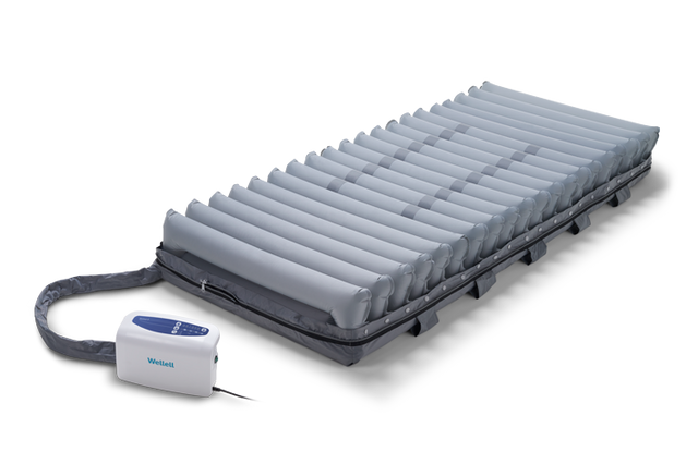 Air mattress with electric pump on a white background