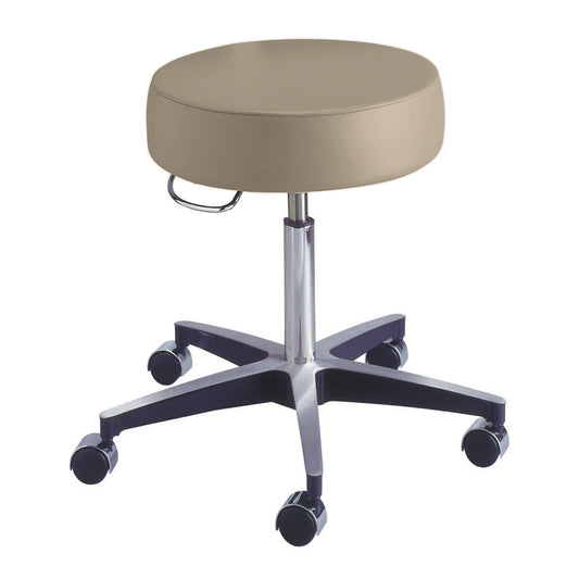 Beige stool with a metal base on a white background