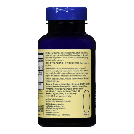 Supplement bottle with blue cap and yellow label on a white background