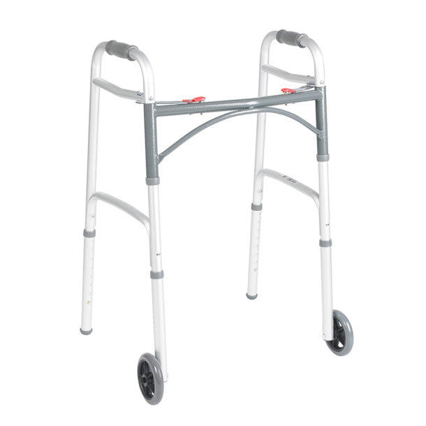 Silver walker with wheels on a white background