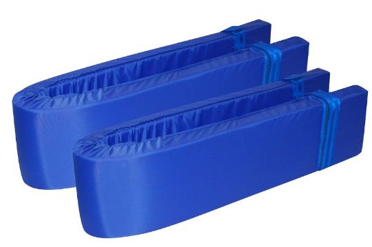 Two blue plastic ice cube trays on a white background