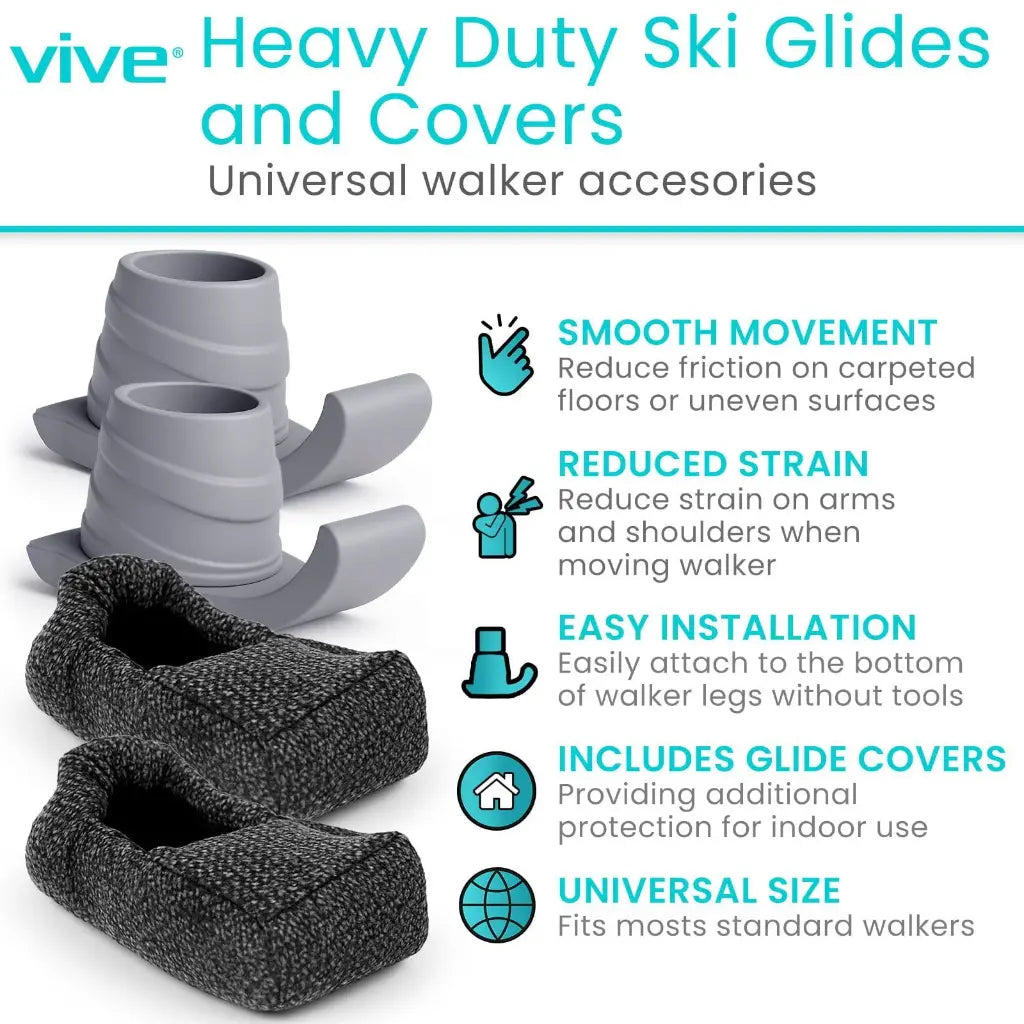 Vive Walker Ski Glides and Covers – Heavy Duty