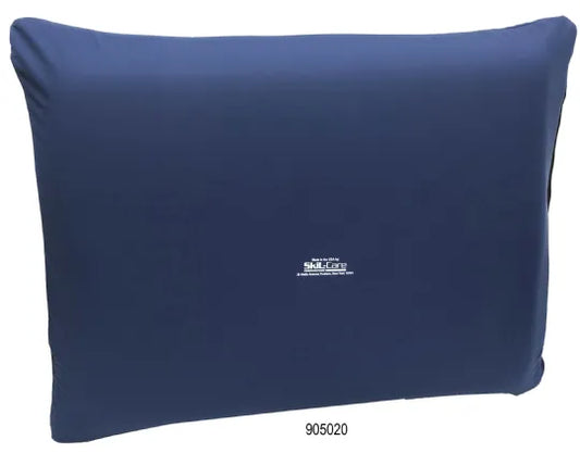Blue pillow with a brand logo on a white background
