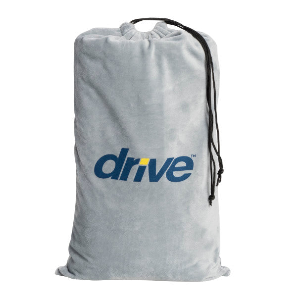 Gray drawstring bag with 'drive' logo on a white background