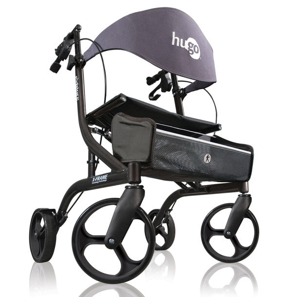 Black rollator with 'hugo' branding on a white background