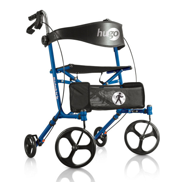 Blue walker with 'hugo' branding on a white background