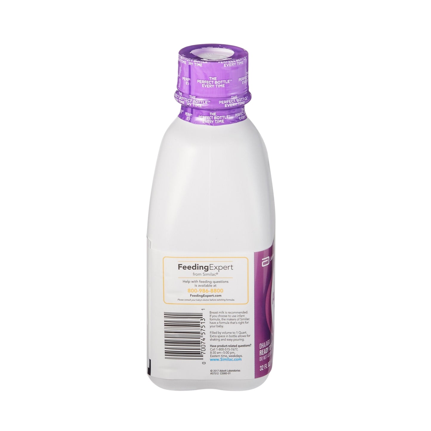 Bottle of Feeding Expert formula with purple cap on a white background