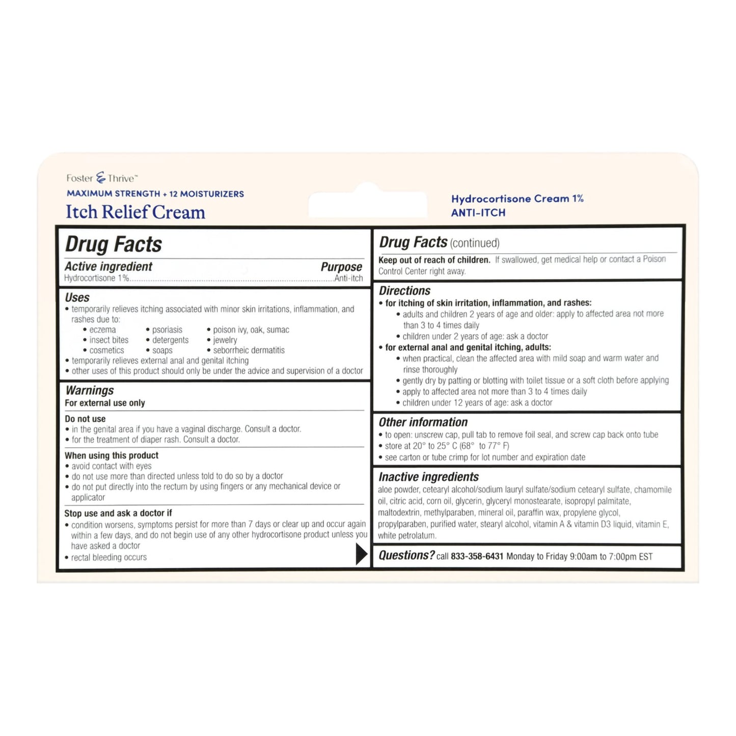 Package insert for Itch Relief Cream with drug facts and directions.