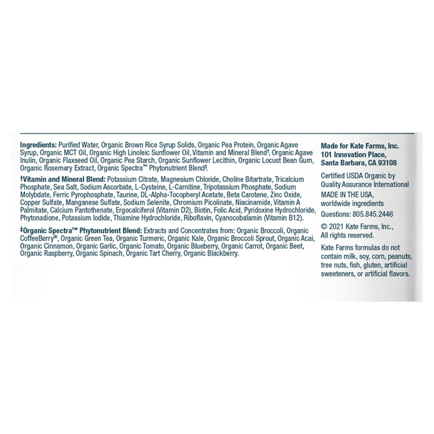 Product label with detailed ingredient list and branding information on a white background