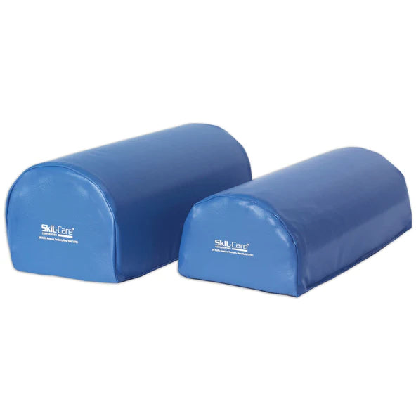 Two blue foam rollers with 'Skill Care' branding on a white background