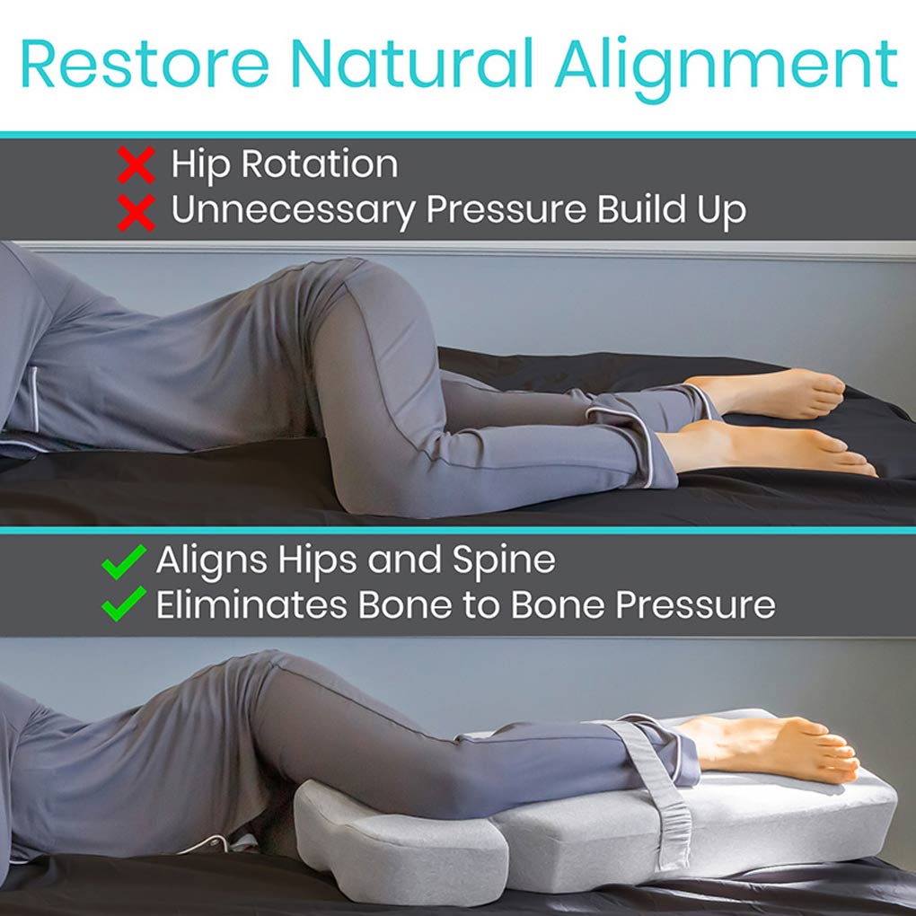 Person lying on a device designed to restore natural alignment with text highlighting benefits.