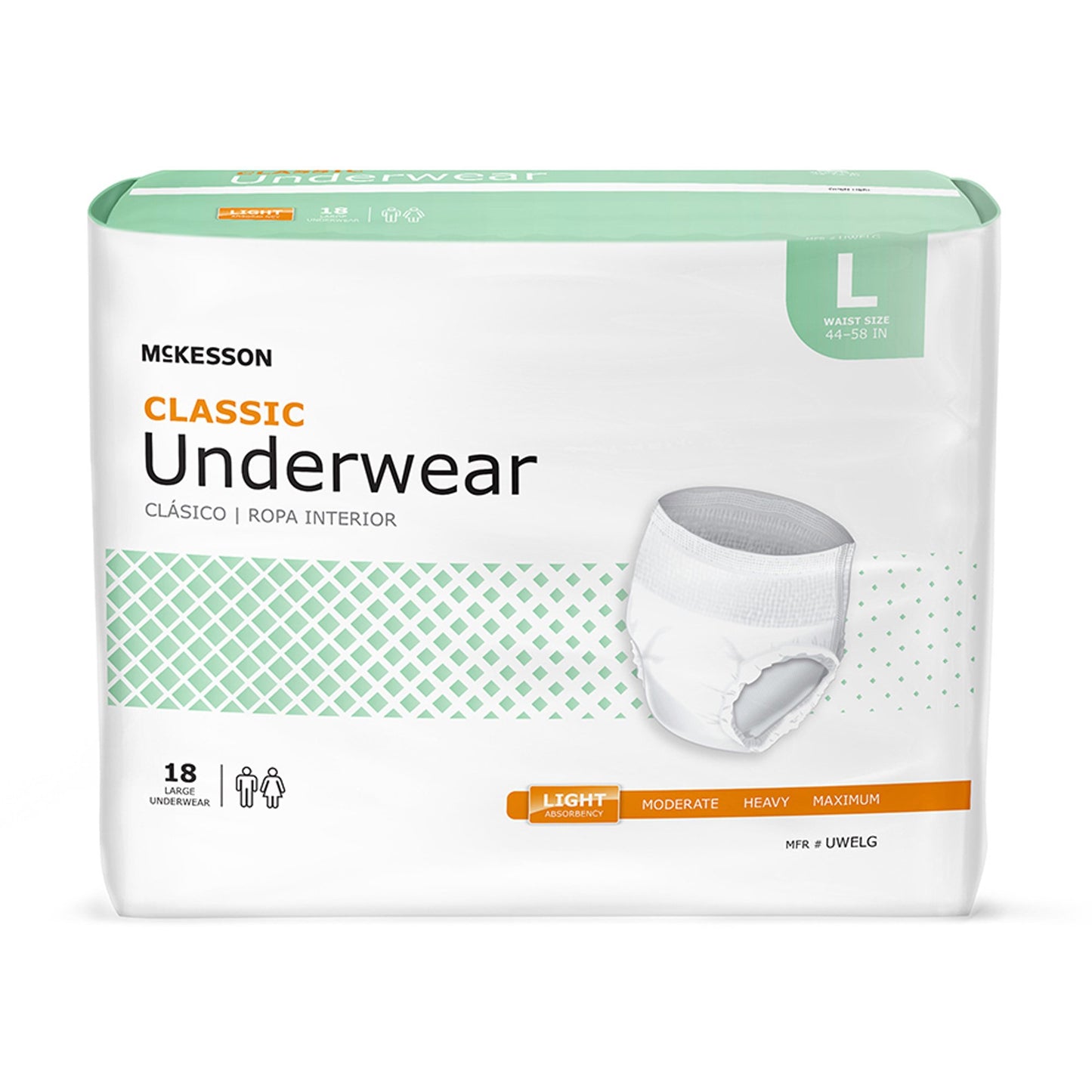 Box of McKesson Classic Underwear on a white background